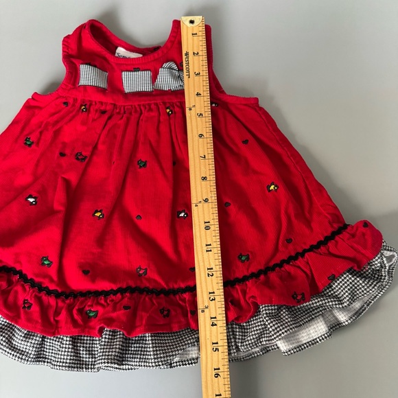 ❤️3/$30 Vintage Samara Baby Girl Red Corduroy Jumper Dress Scottie Dogs - 18M - Picture 6 of 7